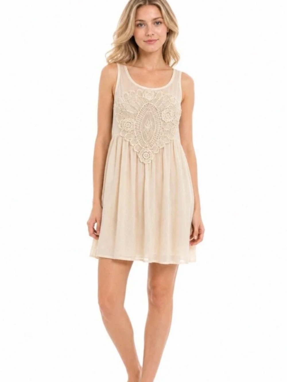 Free People Sheer Tulle and Crochet Bohemian Dress, Size L